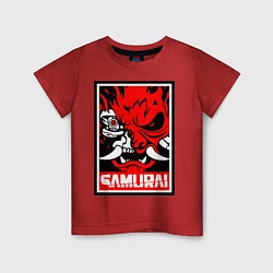 Футболка хлопковая детская Cyberpunk 2077: Samurai Poster, цвет: красный