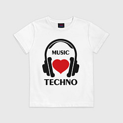 Футболка хлопковая детская Techno Music is Love, цвет: белый