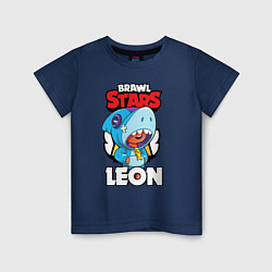 Футболка хлопковая детская BRAWL STARS LEON SHARK, цвет: тёмно-синий