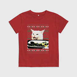 Футболка хлопковая детская Woman Yelling at a Cat, цвет: красный