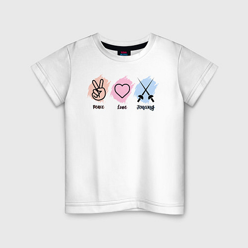Детская футболка Peace, love, fencing / Белый – фото 1
