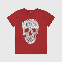 Футболка хлопковая детская ЧЕРЕП ИЗ КОТИКОВ, цвет: красный