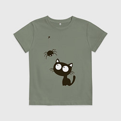 Футболка хлопковая детская Котик и паучек, цвет: авокадо