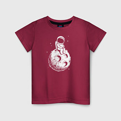 Футболка хлопковая детская Космонавт на луне, цвет: маджента