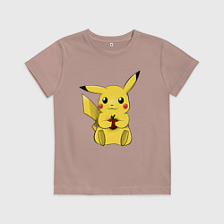 Футболка хлопковая детская Пикачу, цвет: пыльно-розовый