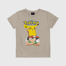 Футболка хлопковая детская Pokemon, цвет: миндальный