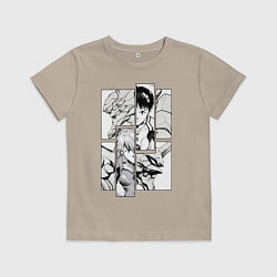 Футболка хлопковая детская Аска и Синдзи, Евангелион, цвет: миндальный