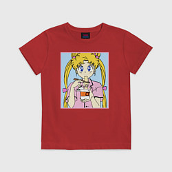 Футболка хлопковая детская Sailor Moon Usagi Tsukino, цвет: красный