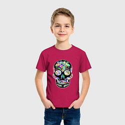 Футболка хлопковая детская Flowers - Art skull, цвет: маджента — фото 2