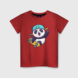Футболка хлопковая детская Панда скейтер, цвет: красный