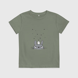 Футболка хлопковая детская Любопытный Тоторо и Сажа, цвет: авокадо