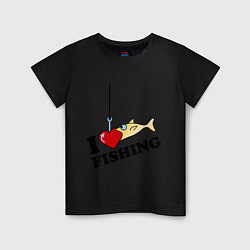 Футболка хлопковая детская I love fishing, цвет: черный