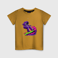 Футболка хлопковая детская Астронавт серфер, цвет: горчичный