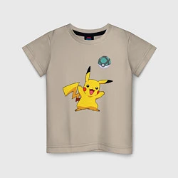 Футболка хлопковая детская Pokemon pikachu 1, цвет: миндальный