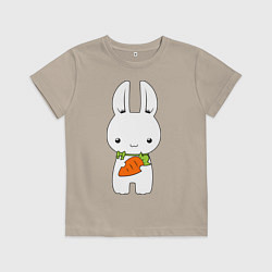 Футболка хлопковая детская Зайчик с морковкой, цвет: миндальный
