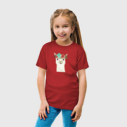 Футболка хлопковая детская Милая лама альпака с цветами, цвет: красный — фото 2