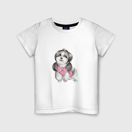 Детская футболка Собачка с бантом / Белый – фото 1