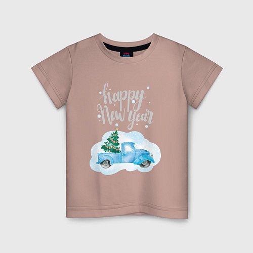 Детская футболка Новогодняя машина / Пыльно-розовый – фото 1
