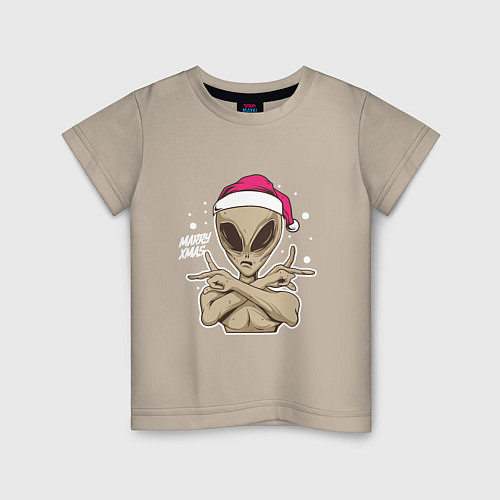 Детская футболка Alien Santa / Миндальный – фото 1