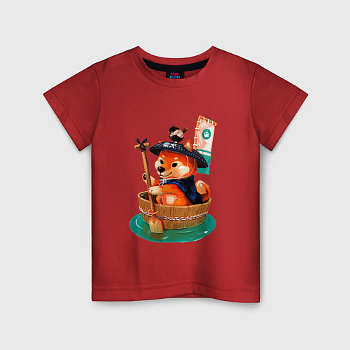 Детская футболка Собачка плывет / Красный – фото 1