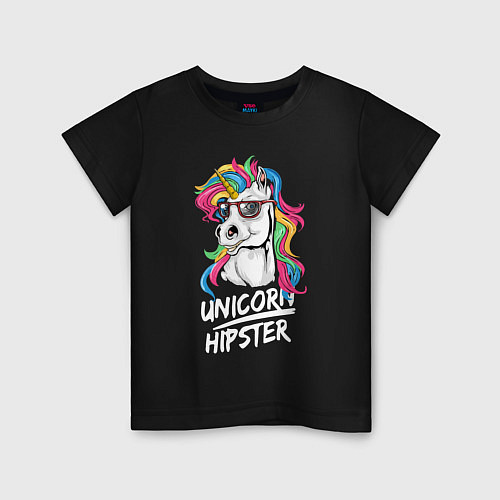 Детская футболка Unicorn hipster / Черный – фото 1