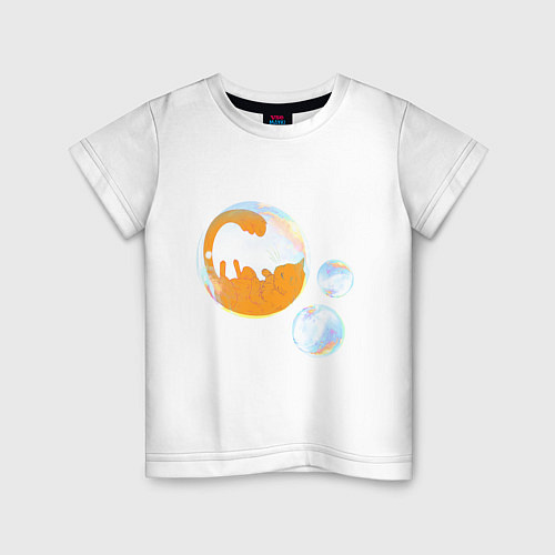Детская футболка Котик в пузыре, рыжий / Белый – фото 1