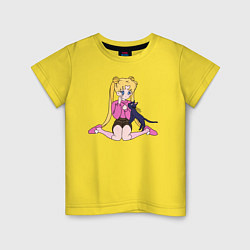 Футболка хлопковая детская Усаги и Луна, цвет: желтый