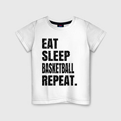 Футболка хлопковая детская EAT SLEEP BASKETBALL REPEAT, цвет: белый