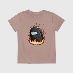 Футболка хлопковая детская Among Us fire, цвет: пыльно-розовый