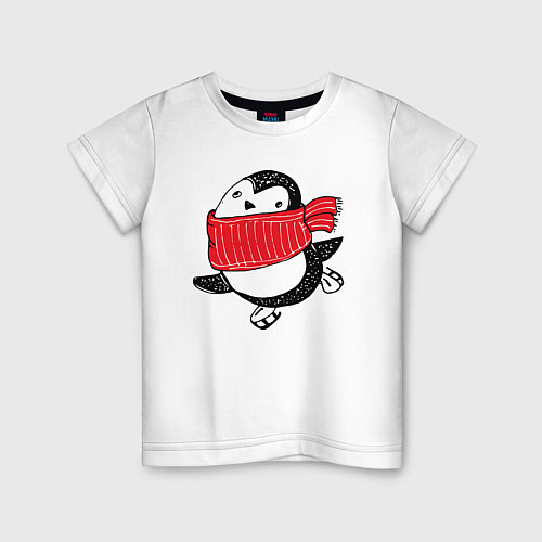 Детская футболка Пингвин на коньках / Белый – фото 1