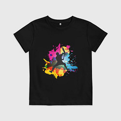 Футболка хлопковая детская Самокат трюк абстракция, цвет: черный