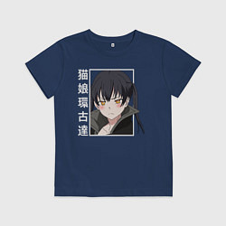 Футболка хлопковая детская Тамаки Котацу, цвет: тёмно-синий