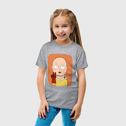 Футболка хлопковая детская Сайтама One Punch Man, цвет: меланж — фото 2