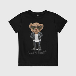 Футболка хлопковая детская Мишка рокер, цвет: черный