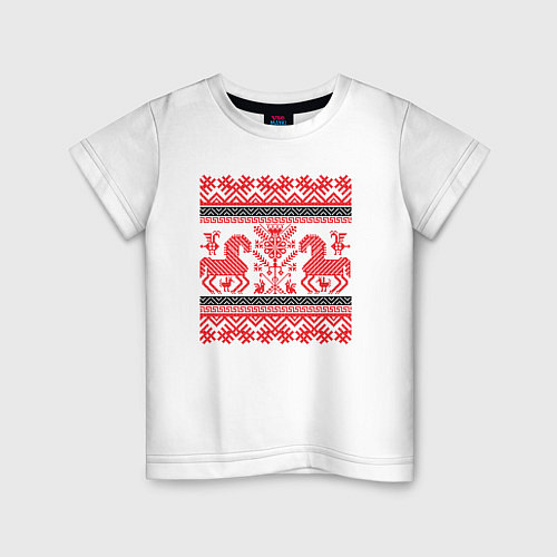 Детская футболка Славянский узор Кони / Белый – фото 1