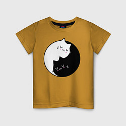 Футболка хлопковая детская Yin and Yang cats, цвет: горчичный