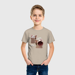Футболка хлопковая детская Cat Pop - Мем, цвет: миндальный — фото 2