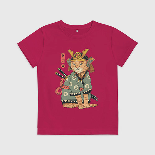 Детская футболка Кот Самурай / Маджента – фото 1