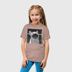 Футболка хлопковая детская ЧБ Pop Cat, цвет: пыльно-розовый — фото 2