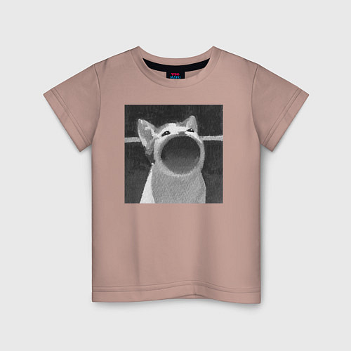 Детская футболка ЧБ Pop Cat / Пыльно-розовый – фото 1