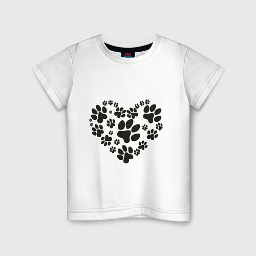 Детская футболка Сердце из отпечатков лап / Белый – фото 1