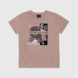 Футболка хлопковая детская Roses, цвет: пыльно-розовый