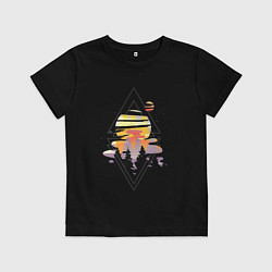 Футболка хлопковая детская Космический пейзаж с планетами, цвет: черный