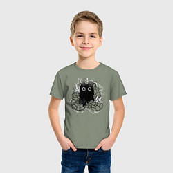 Футболка хлопковая детская Cat in plants, цвет: авокадо — фото 2