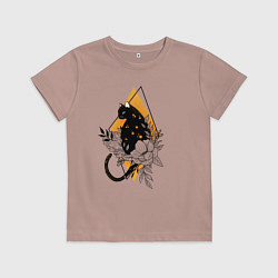 Футболка хлопковая детская Cat in flowers, цвет: пыльно-розовый