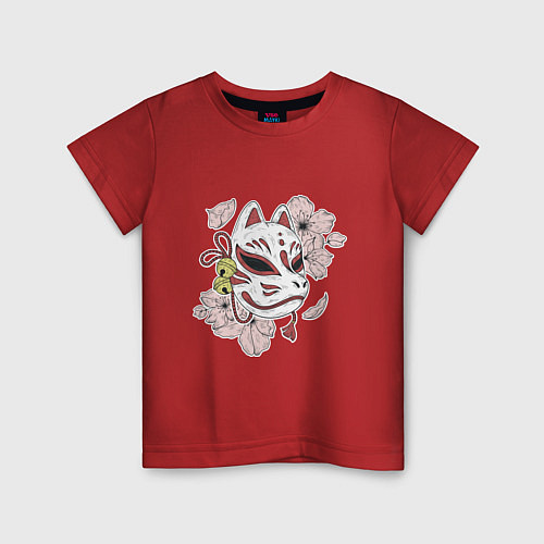 Детская футболка Кицуне маска На спине тоже / Красный – фото 1