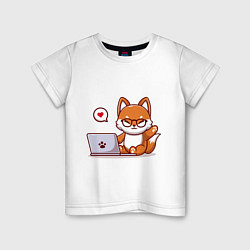 Футболка хлопковая детская Cute fox and laptop, цвет: белый