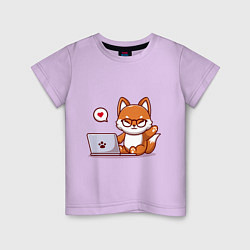 Футболка хлопковая детская Cute fox and laptop, цвет: лаванда