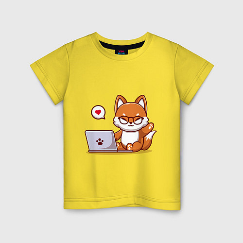 Детская футболка Cute fox and laptop / Желтый – фото 1