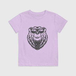 Футболка хлопковая детская Русский медведь в очках, цвет: лаванда